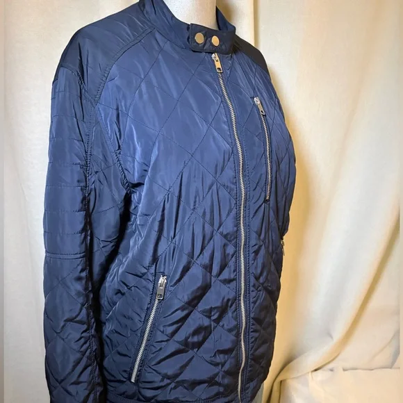 H&M Navy Quilted Lightweight Hiking Jacket Zip Front Utility Coat Sz Medium - Picture 8 of 10